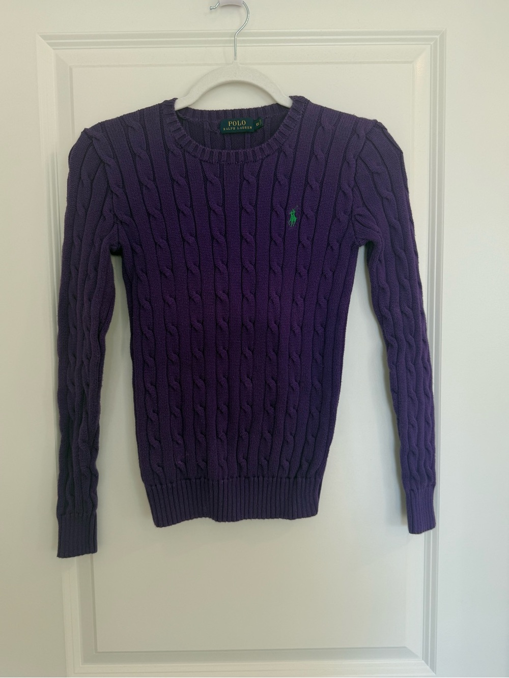 Polo Ralph Lauren Royal Purple Cable Knit Crewneck Sweater-Green Pony